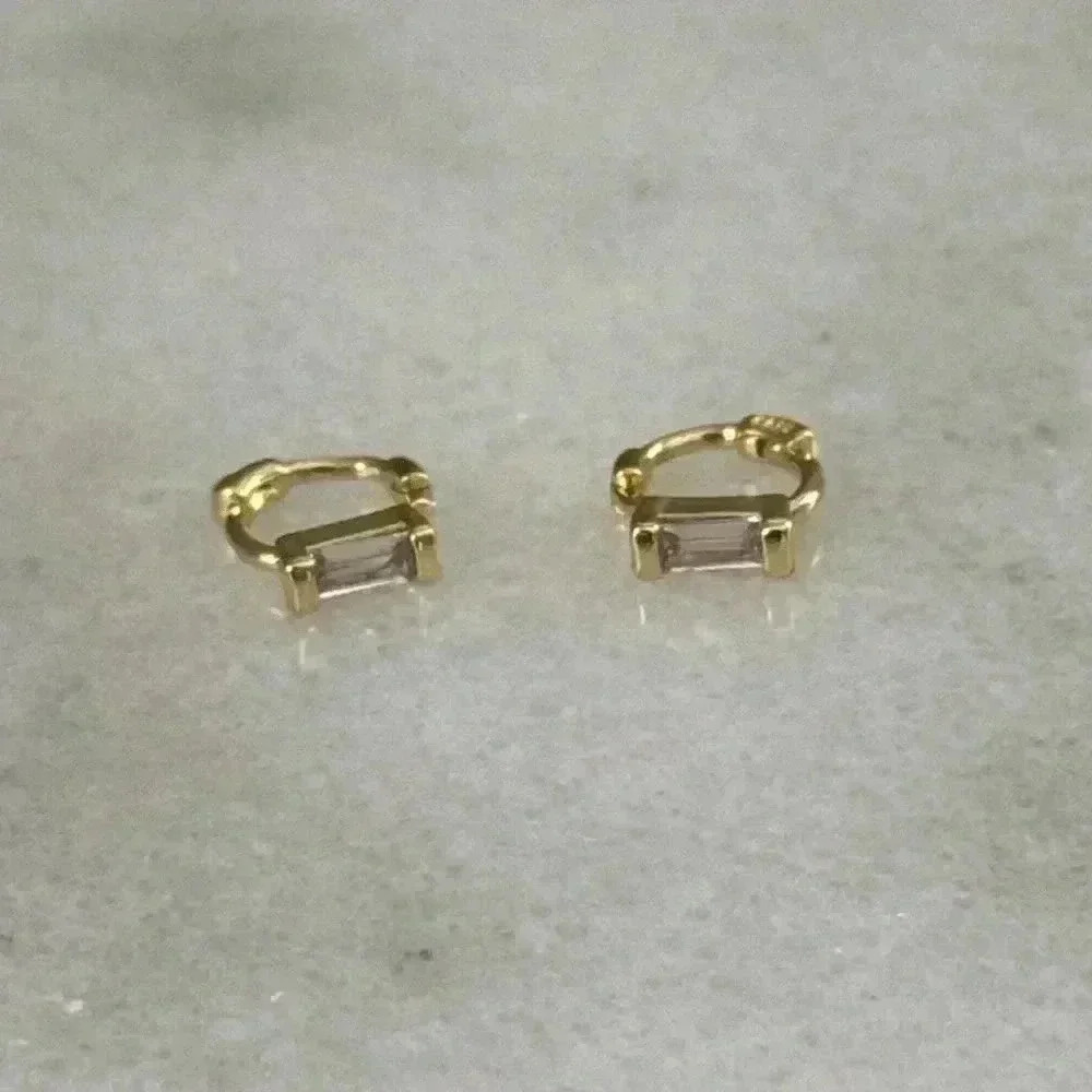 Gold Princess Crystal Tiny Micro Small Huggie Hoop Earrings 

Brand New